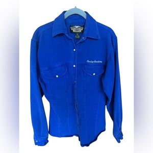 🔥🔥🔥Harley Davidson Vintage Royal Blue Snap Up Blouse